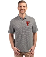 Texas Tech Red Raiders College Vault Cutter & Buck Forge Recycled Double Stripe Four-Way Stretch Mens Polo Black/White Front