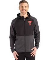 Texas Tech Red Raiders College Vault Cutter & Buck Peshastin Recycled GridFleece Mens Hybrid Full Zip Jacket Black Heather Front