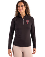 Texas Tech Red Raiders Cutter & Buck Coastline Recycled Double Peached Womens Quarter Zip Pullover Black Front