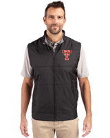Texas Tech Red Raiders College Vault Cutter & Buck Stealth Recycled Hybrid Quilted Mens Windbreaker Vest Black Front