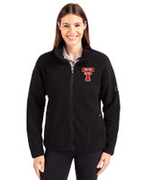 Texas Tech Red Raiders College Vault Cutter & Buck Cascade Epic Comfort Recycled Sherpa Fleece Womens Full Zip Jacket Black Front