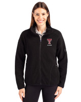 Texas Tech Red Raiders Alumni Cutter & Buck Cascade Epic Comfort Recycled Sherpa Fleece Womens Full Zip Jacket Black Front