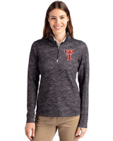 Texas Tech Red Raiders College Vault Cutter & Buck Traverse Recycled Smooth Stretch Womens Camo Quarter Zip Pullover Black Front