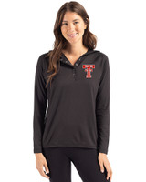 Texas Tech Red Raiders College Vault Cutter & Buck Coastline Recycled Double Peached Womens Hooded Pullover Black Front