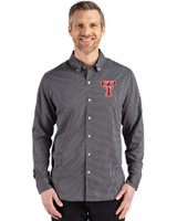 Texas Tech Red Raiders College Vault Cutter & Buck Skyline Recycled Gingham Mens Long Sleeve Button Down  Dress Shirt Black/Elemental Grey Front