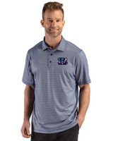 Cincinnati Bengals Americana Cutter & Buck Pike Recycled Lattice Print Mens Polo Navy Blue Front