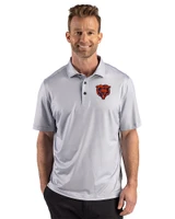 Chicago Bears Historic Cutter & Buck Pike Recycled Lattice Print Mens Big & Tall Polo Elemental Grey Front