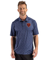 Chicago Bears Historic Cutter & Buck Pike Recycled Fern Print Mens Big & Tall Polo Navy Blue Front