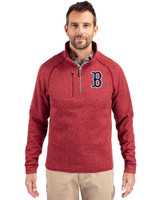 Boston Red Sox Cutter & Buck Mainsail Sweater-Knit Mens Half Zip Pullover Jacket Cardinal Red Heather Front