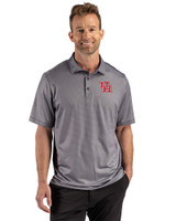 Houston Cougars Cutter & Buck Pike Recycled Lattice Print Mens Big & Tall Polo Black Front