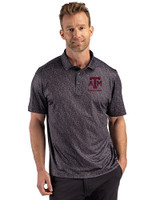 Texas A&M Aggies Alumni Cutter & Buck Pike Recycled Fern Print Mens Big & Tall Polo Black Front
