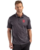 NC State Wolfpack Cutter & Buck Pike Recycled Fern Print Mens Big & Tall Polo Black Front