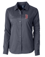 Boston Red Sox Cutter & Buck Versatech Geo Dobby Stretch Womens Long Sleeve Dress Shirt Liberty Navy Mannequin