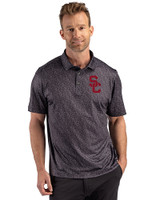 USC Trojans Cutter & Buck Pike Recycled Fern Print Mens Big & Tall Polo Black Front