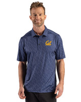 Cal Golden Bears Cutter & Buck Pike Recycled Fern Print Mens Polo Navy Blue Front