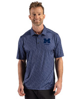 Michigan Wolverines Alumni Cutter & Buck Pike Recycled Fern Print Mens Polo Navy Blue Front