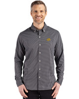 Los Angeles Rams  - Cutter & Buck Skyline Recycled Gingham Mens Big & Tall Long Sleeve Button Down  Dress Shirt Black/Elemental Grey Front