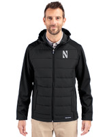 Northwestern Wildcats- Cutter & Buck Evoke Recycled HoneycombFleece Mens Big & Tall Hybrid Full Zip Jacket Black Front