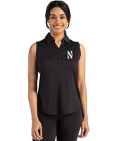 Northwestern Wildcats- Cutter & Buck Forge Recycled Four-Way Stretch Womens Sleeveless Polo Black Front