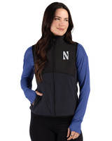 Northwestern Wildcats- Cutter & Buck Hunts Point Recycled Fleece Womens Hybrid Full Zip Vest Black Front
