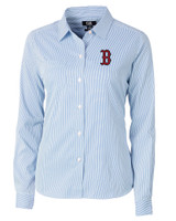 Boston Red Sox Cutter & Buck Versatech Pinstripe Stretch Womens Long Sleeve Dress Shirt Indigo Mannequin