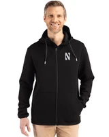 Northwestern Wildcats- Cutter & Buck Roam Recycled Buttery-Soft Knit Mens Full Zip Hooded Jacket Black Front