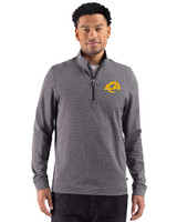 Los Angeles Rams- Cutter & Buck Adapt Recycled Soft Knit Stripe Mens Quarter Zip Pullover  Black Heather Front