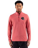 Houston Texans NFL Helmet Cutter & Buck Adapt Recycled Soft Knit Stripe Mens Quarter Zip Pullover Cardinal Red Heather Front