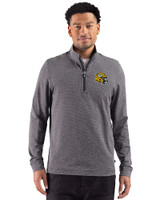 Green Bay Packers NFL Helmet Cutter & Buck Adapt Recycled Soft Knit Stripe Mens Quarter Zip Pullover Black Heather Front