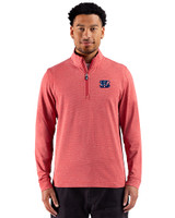 Cincinnati Bengals Americana Cutter & Buck Adapt Recycled Soft Knit Stripe Mens Quarter Zip Pullover  Cardinal Red Heather Front
