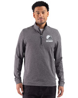 Cleveland Browns Mono Cutter & Buck Adapt Recycled Soft Knit Stripe Mens Quarter Zip Pullover Black Heather Front