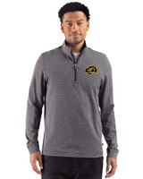 Los Angeles Rams Rivalries Cutter & Buck Adapt Recycled Soft Knit Stripe Mens Quarter Zip Pullover Black Heather Front