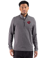 Kansas City Chiefs NFL Helmet Cutter & Buck Adapt Recycled Soft Knit Stripe Mens Quarter Zip Pullover Black Heather Front