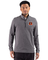 Cincinnati Bengals Cutter & Buck Adapt Recycled Soft Knit Stripe Mens Quarter Zip Pullover Black Heather Front