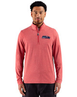 Seattle Seahawks Americana Cutter & Buck Adapt Recycled Soft Knit Stripe Mens Quarter Zip Pullover Cardinal Red Heather Front
