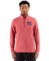 New York Giants Americana Cutter & Buck Adapt Recycled Soft Knit Stripe Mens Quarter Zip Pullover Cardinal Red Heather Front