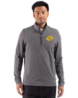 Los Angeles Rams- Cutter & Buck Adapt Recycled Soft Knit Stripe Mens Big & Tall Quarter Zip Pullover Black Heather Front