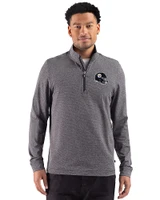 Pittsburgh Steelers NFL Helmet Cutter & Buck Adapt Recycled Soft Knit Stripe Mens Big & Tall Quarter Zip Pullover Black Heather Front