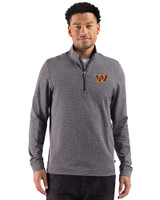 Washington Commanders Cutter & Buck Adapt Recycled Soft Knit Stripe Mens Big & Tall Quarter Zip Pullover Black Heather Front
