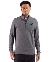 Miami Dolphins Rivalries Cutter & Buck Adapt Recycled Soft Knit Stripe Mens Big & Tall Quarter Zip Pullover Black Heather Front