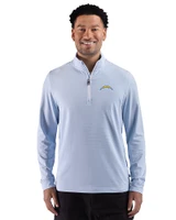 Los Angeles Chargers Cutter & Buck Adapt Recycled Soft Knit Stripe Mens Big & Tall Quarter Zip Pullover Atlas Heather/White Front