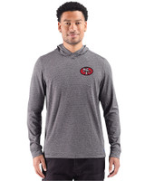 San Francisco 49ers Historic Cutter & Buck Adapt Recycled Soft Knit Stripe Mens Hooded Pullover Black Heather Front