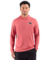 New England Patriots Cutter & Buck Adapt Recycled Soft Knit Stripe Mens Hooded Pullover Cardinal Red Heather Front