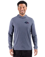 Baltimore Ravens Americana Cutter & Buck Adapt Recycled Soft Knit Stripe Mens Big & Tall Hooded Pullover Navy Blue Heather Front