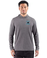 Carolina Panthers Historic Cutter & Buck Adapt Recycled Soft Knit Stripe Mens Big & Tall Hooded Pullover Black Heather Front