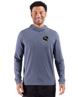 Houston Texans NFL Helmet Cutter & Buck Adapt Recycled Soft Knit Stripe Mens Big & Tall Hooded Pullover Navy Blue Heather Front