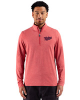 Minnesota Twins Cooperstown Cutter & Buck Adapt Recycled Soft Knit Stripe Mens Quarter Zip Pullover Cardinal Red Heather Front