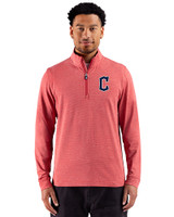 Cleveland Guardians - Cutter & Buck Adapt Recycled Soft Knit Stripe Mens Quarter Zip Pullover Cardinal Red Heather Front