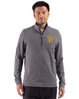 San Diego Padres Cutter & Buck Adapt Recycled Soft Knit Stripe Mens Quarter Zip Pullover Black Heather Front