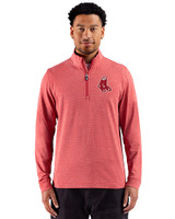 Boston Red Sox Cooperstown Cutter & Buck Adapt Recycled Soft Knit Stripe Mens Quarter Zip Pullover Cardinal Red Heather Front